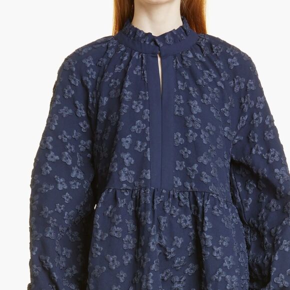 Stine Goya Navy Floral Jacquard Long Sleeve Jasmine Dress, Size Medium - Picture 2 of 8